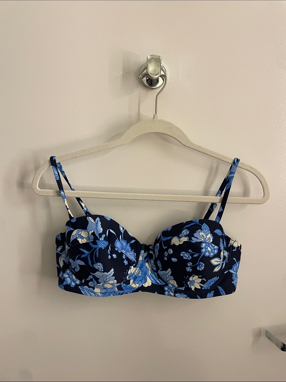 J. Crew Navy Floral Underwire Bikini Top with Light Blue and Cream Flowers